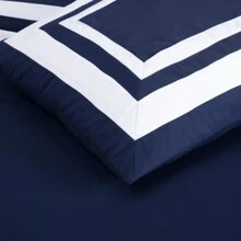 Wyatt 7-Piece Square Pattern Hotel Style Bed In A Bag Comforter Set With Bed Sheets - Navy/White - View 3
