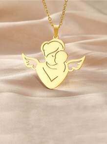 1 Stainless Steel Angel Mother And Child Name Date And Text Custom Necklace Birthday And Mother's Day Memorial Gift For New Mothers