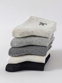 5 Pairs Of Children's Socks, Solid Color Bow Pattern Girls Four Seasons Cute Casual Simple Daily Travel Can Wear Children's Mid-Tube Socks.