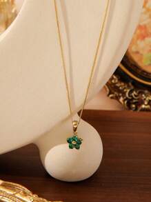 1pc Stainless Steel 18K Gold Plated Layered Pearl & Clover Necklace, Elegant For Women, Suits Party, Date, Office Wear - Five Leaf Clover Necklace - View 4