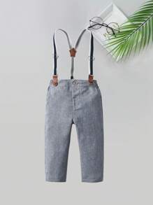 BOARNSEORL 2 件套年轻男孩绅士西装套装，长袖随机印花衬衫带蝴蝶结和吊带裤，时尚服装适合生日派对、婚礼、周年纪念、洗礼、1 岁生日 - 灰色 - 查看 6