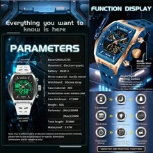 SANDA Men Watch Digital Quartz Dual Time Military Sport Wristwatch Top Brand Luxury Multifunction Alarm Date Week Stopwatch Function Silicone Strap Waterproof Original Electronic Male Clock Gift 6235