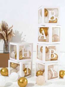 6pcs 25cm Paper Balloon Box 52pcs Letters, Minimalist Transparent Square Party Decoration Gift Box For Party,DIY Shower Balloon Box,Christmas