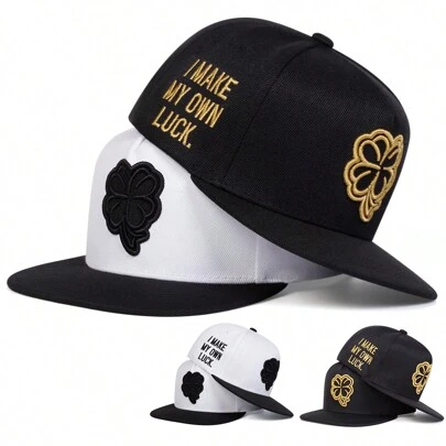 1 件装男士四叶草刺绣嘻哈帽，可调节时尚运动棒球帽，防晒、休闲装，适合春季、秋季、旅行、海滩、派对