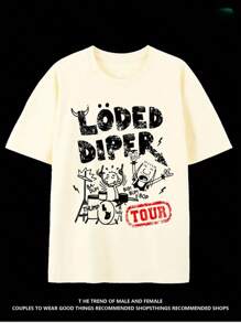 Double - Sided Printing LODED DIPER  Men's Casual Cotton Patterned T-Shirt, 100% Cotton, Unisex Crew-Neck T-Shirt For Summer - 杏色 - 查看 3