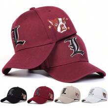 AR 1pc Men's Gothic Letter L Baseball Cap With Dog Print, Fashionable Hat For Outdoor Sports, Adjustable UV Protection Casual Cap Suitable For Spring, Autumn, Travel, Beach, Party