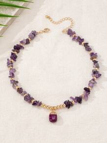 1条波西米亚风格紫色砾石个性化项链（砾石大小、颜色深度随机）