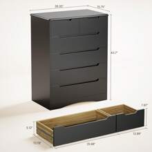 6 Drawer Dresser, Vanity De Maquillaje  With Large Storage  Furniture , Dresser For Bedroom With Embedded Handle, Tall Dresser And Organizer With Anti-Tripping, Wooden Dresser Cabinet For Office, Living Room, Entryway, Room Decor, Black, Christmas - 黑色 - 查看 2