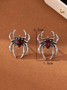 1 paire de boucles d'oreilles clous d'oreilles araignée et rubis vintage gothique en alliage, convient pour le port casual et les fêtes