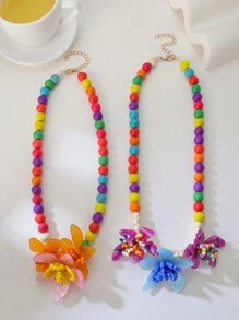 1 pieza Collar de cuentas de flores de resina de color caramelo de moda, collar gargantilla floral de cuentas coloridas hecho a mano, adecuado para mujeres en fiestas, vacaciones, uso diario (hecho a mano, surtido aleatorio de color de cuentas)