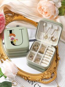 26 Letters Printed Pattern Travel Jewelry Storage Box, Portable Zipper Travel Jewelry Storage Box, Women's Home Storage Box, Pu Leather Waterproof Jewelry Box For Earrings, Necklaces, Rings, Jewelry Storage, Small Jewelry Box, - Suitable As A Gift For Friends And Bridesmaids Back To School