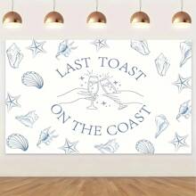 1pc Final Coastal Dessert Party Backdrop - Blue Coastline Beach Theme Banner, Polyester Photography Background, Suitable For Bridal Shower And Engagement Decor, Tablecloth, Curtain