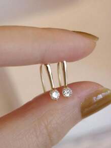 1 对 S925 纯银单颗锆石简约耳环，适合女性、朋友、生日的优雅珠宝礼物 - 幾何 - 查看 1