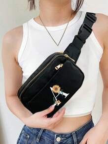 Daisy Flowers With White Letters Chest Bag, Suspender Bag, Sports And Fitness Bag, White Initial Letter A To Z Pattern Design Wallet Women'S Bag Shoulder Bag, Fanny Bag Coin Bag Small Bag Bag Outdoor Chest Bag Mobile Phone Storage Multifunctional Yoga Pocket Waist Bag, Waterproof Sports Adjustable Shoulder Bag, Suitable For Exercise, Running, Traveling, Hiking, And The First Day Of School Preppy Bum Bag, Keeping You Fashionable And Orderly