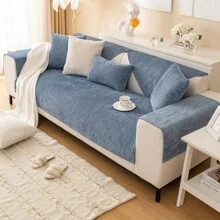 Soft Chenille Sofa Couch Cover Mat Striped Weave Textured Sectional Slipcovers With Non-Slip Back Anti Scratch Pet Couch Protector Sofa Armrest Cover Backrest Cover Seat Cover Machine Washable 1 Piece For Living Room Home Decoration - Màu xanh lam - Xem 5