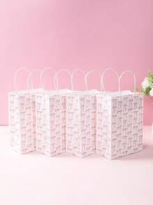 4pcs Pink Bow Paper Gift Bags, Party Favor Bags Handle Bags, Wedding Gifts Bag, Birthday Gifts Bags, Paper Wrap Bags Portable Tote Retail Shopping Bags, Party Gift Bags Packaging Supplies Packaging Bags, Birthday Party Gifts Favor