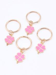 4pcs Clover Key Chain With Drop Oil Decorative Lucky Charm Accessories - Rose Red - View 2