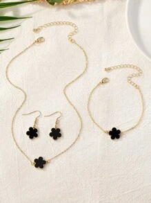 1 Set Mode Minimalistische Klaver Decor Ketting, Armband & Oorbellen Sieraden Set, Veelzijdig Voor Vrouwen Feest, Banket En Cadeau