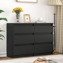 Chest Of Drawers With 6 Wooden Shelves For A Couch, Modern Furniture For A Couch, Chevet, 100 X 30 X 70 Cm, Black - 黑色 - 查看 1