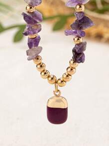 1条波西米亚风格紫色砾石个性化项链（砾石大小、颜色深度随机）