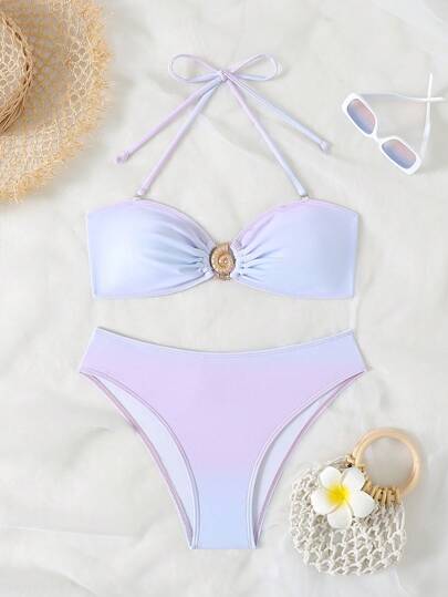 Nuovo costume da bagno con coppa morbida, scollo a canottiera, spalline sottili e decorazione metallica