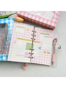 A5 Size Pink Girly Loose-Leaf Journal With Stickers, Transparent Diary Notebook, Schedule Planner