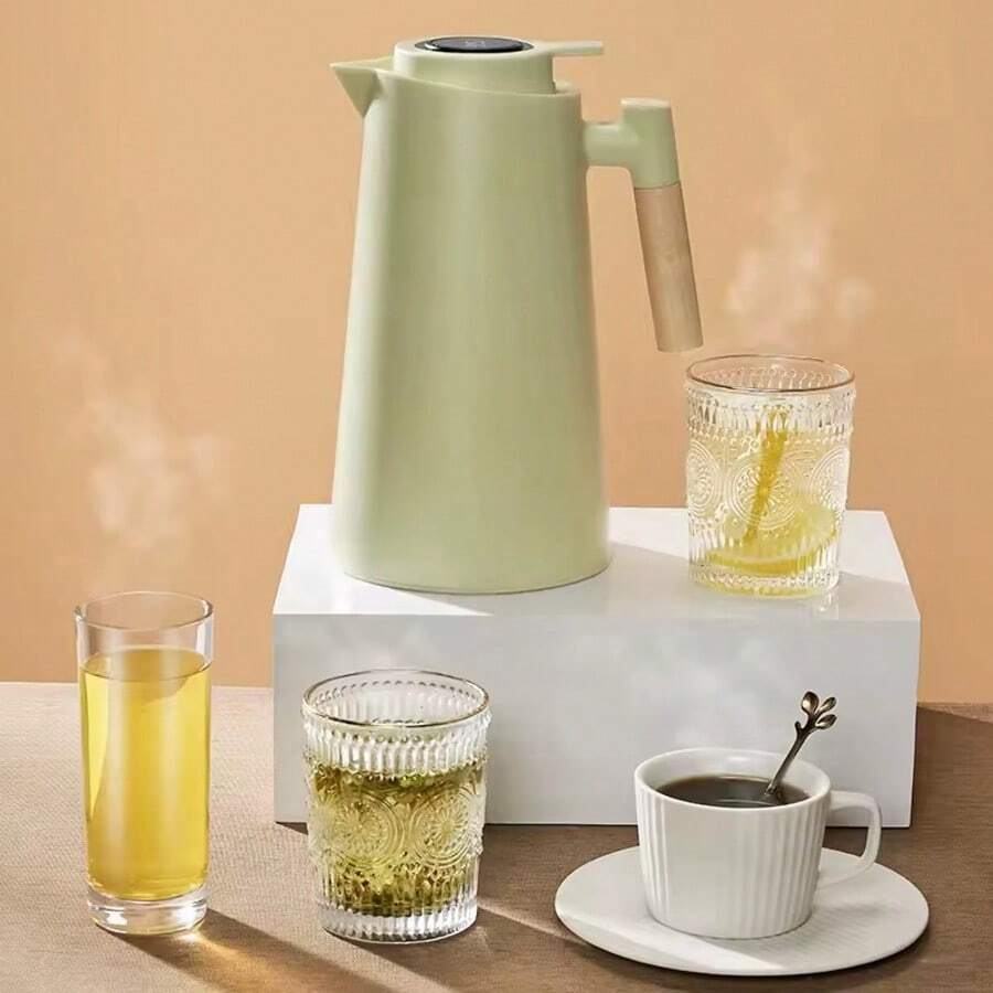Nordic Thermal Bottle 1L Coffee Tea Wooden Handle Luxury - Màu xanh Bạc hà - Xem 1