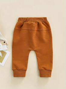 Pantalones para recién nacidos, niños y niñas, cintura elástica, cordón ajustable, estilo informal, holgados, largos - Marrón oscuro - Ver 2