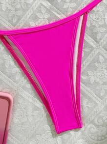Nuevo bikini de color liso sexy, traje de baño sin espalda - Rosa Fucsia - Ver 6