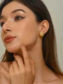 VceTd 1 Pair Minimalist Geometric Asymmetrical Square Stainless Steel Stud Earrings, Suitable For Women's Daily And Office Wear - Yellow Gold - View 4