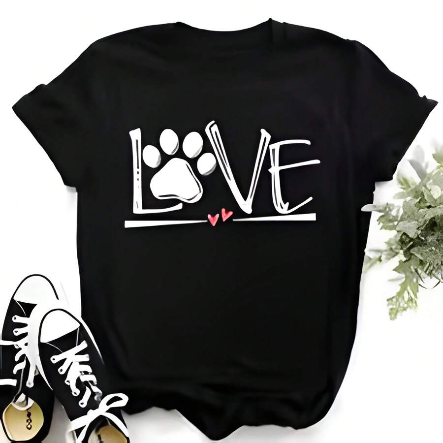 Women Dog Paw Print T Shirt Cute Love Paws Female Short Sve Cartoon Cistmas Tops Print Ladies Tees Tshirt Graphic T-Shirt (18)