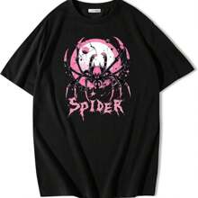 Pink Spider Print  T-Shirt  Casual & Stylish  Soft Suprem Fabric  Trendy Street Style  Comfortable Everyday Wear - Black - View 1