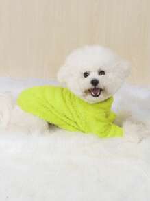 1 件苹果绿色双面蓬松有弹性柔软保暖高领宠物背心适合猫狗，室内和室外，秋冬季 - 綠色 - 查看 4