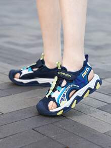 Children Sandals, New Boys Girls Summer Sandals, Campus Style Beach Shoes, Non-Slip Sole, Breathable, Lightweight, Hook-And-Loop Design, Suitable For Outdoor, Playground, Pool, Toe Protection - Blue - View 15