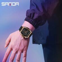 SANDA Men Watch Digital Quartz Dual Time Military Sport Wristwatch Top Brand Luxury Multifunction Alarm Date Week Stopwatch Function Silicone Strap Waterproof Original Electronic Male Clock Gift 6235