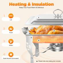 Miumaeov 6L Stainless Steel Chafing Dish - Modern Polished Silvery Buffet Warmer For Parties Weddings Events Indoor Outdoor Dining - Silver - View 8