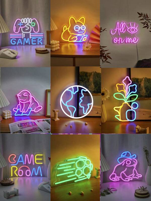 Enseigne au néon LED mignonne Chi-Buy Champignon & Dansons& Homme des Cavernes & Ho Ho Ho & Salle de Jeux & Fin du Jeu & Abeille & Grenouille. Lampe décorative murale à piles USB. Décoration pour anniversaire, Nouvel An, Noël, Saint-Valentin, mariage
