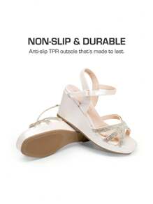 Girls Wedge Sandals Flatform Open Toe Summer Platform Sandals Flower Wedding Party For Little Kid/Big Kid - Apricot - View 6