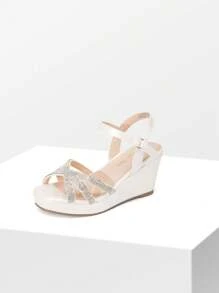 Girls Wedge Sandals Flatform Open Toe Summer Platform Sandals Flower Wedding Party For Little Kid/Big Kid - Apricot - View 4