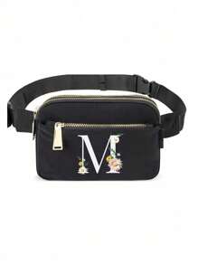 Daisy Flowers With White Letters Chest Bag, Suspender Bag, Sports And Fitness Bag, White Initial Letter A To Z Pattern Design Wallet Women'S Bag Shoulder Bag, Fanny Bag Coin Bag Small Bag Bag Outdoor Chest Bag Mobile Phone Storage Multifunctional Yoga Pocket Waist Bag, Waterproof Sports Adjustable Shoulder Bag, Suitable For Exercise, Running, Traveling, Hiking, And The First Day Of School Preppy Bum Bag, Keeping You Fashionable And Orderly