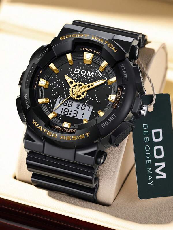 DOM 1pc Unisex Fashionable Waterproof Luminous Multi-Function Watch, Suitable For Students Exam Countdown