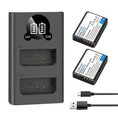  Azulamar Lp-e10 2x Batería Y Cargador Para Canon T7 T6 T5 T100 2000D 4000D , Kiss X50 X70 X80 X90, EOS 1100D 1200D 1300D 3000D