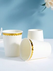 10/25 件 9 盎司白色和金色花卉一次性纸杯，优雅的镀金派对杯，适合女士和绅士晚宴庆祝活动装饰 - 彩色 - 查看 5