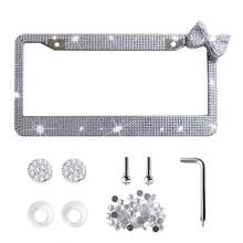 1 Shiny License Plate Frame, Set With Hand-Set Acrylic Crystal, Cute Bowknot Decoration, Stainless Steel Frame, Firmly Fixed, Upgrade Your Car With Stylish Shiny Butterfly License Plate Frame Christmas Gift Girl