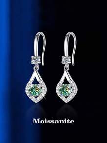 BLOVEMEE 2 件优雅 925 纯银 1 克拉莫桑石耳环，女士珠宝礼物，适合通勤、派对、度假、生日、情人节、母亲节、结婚纪念日、圣诞节 - 藍綠色 - 查看 1