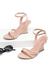 Women's Wedge Sandals Fashion Special-Shaped Ankle Strap High Heels Valentine's Day Summer Party Dance Shoes - 粉色 - 查看 5