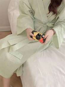 1 Pc Women Spring/Summer/Autumn Bath Robe, New Loose Long Sleeve Breathable Long House Dress Bathrobe Back To School - Multicolor - View 12