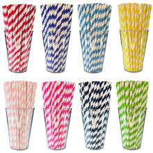 100 Organic Paper Straws 6mmx19.7cm Striped 2 Colors - Black/White - View 2