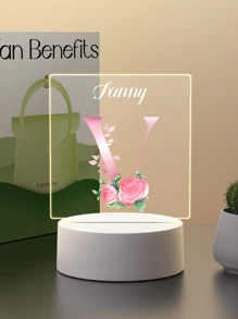 1pc Custom Name Creative Flower Initials Gift 3D Light Illusion LED Night Light Warm Light Birthday Gift Gift Wedding Gift - 3mm Small Square-26 Letters - View 11