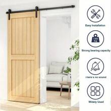 5/6/6.6FT Sliding Wood Barn Door Track System Kit Hardware Set Stainless Steel - Black - View 9